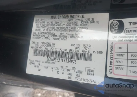 2012 Ford Fusion Se z USA, uszkodzony, nr VIN 3FAHP0HA1CR134926